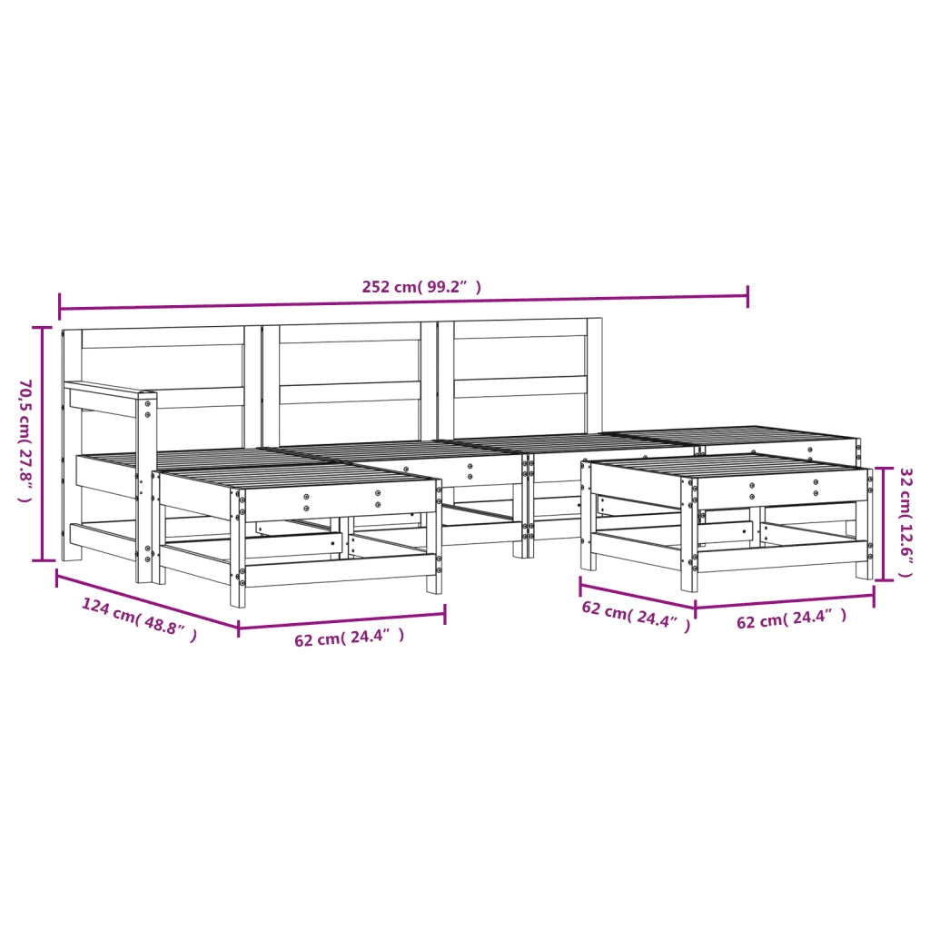 Set Salotto da Giardino 6 pz Bianco in Legno Massello di Pino