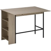Isola Centrale Tavolo da Bar con Piano Laterale Ribaltabile e 3 Mensole, 120 x 76 x 91,4 cm, Grigio Chiaro