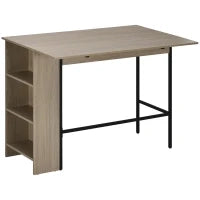 Isola Centrale Tavolo da Bar con Piano Laterale Ribaltabile e 3 Mensole, 120 x 76 x 91,4 cm, Grigio Chiaro