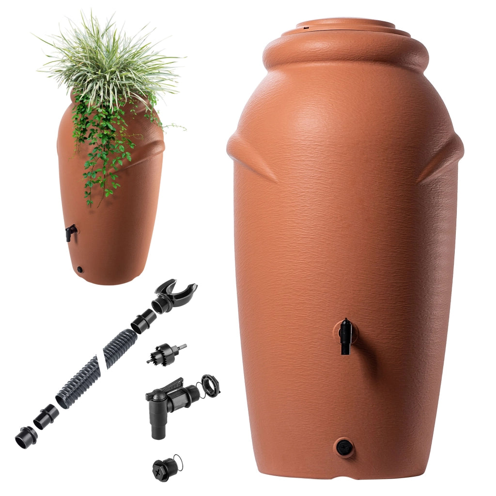 Serbatoio per acqua piovana KADAX da 210 litri, contenitore per acqua con rubinetto e vaso.