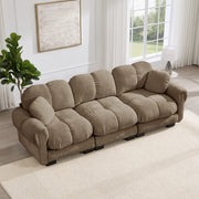 Divano modulare 3 posti ULEVR 260x86x90 cm in ciniglia marrone con cuscini spessi e 2 cuscini decorativi