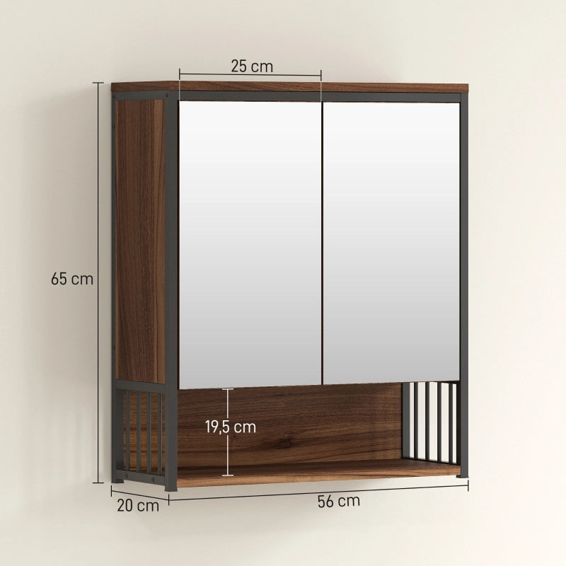 Mobiletto da bagno a specchio da parete, mobiletto da bagno in MDF e truciolato, marrone