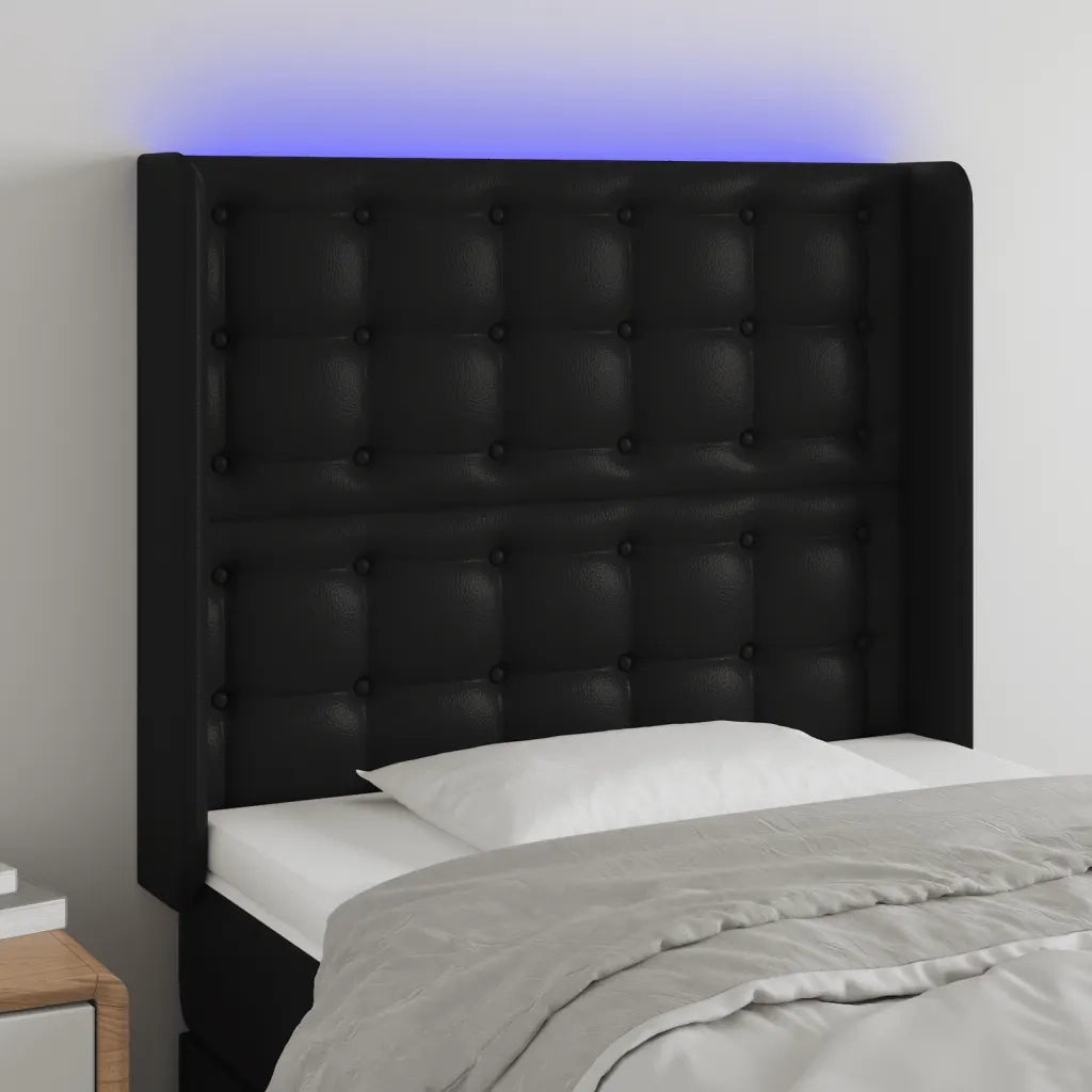 Testiera | Testata a LED Nera 103x16x118/128 cm in Similpelle