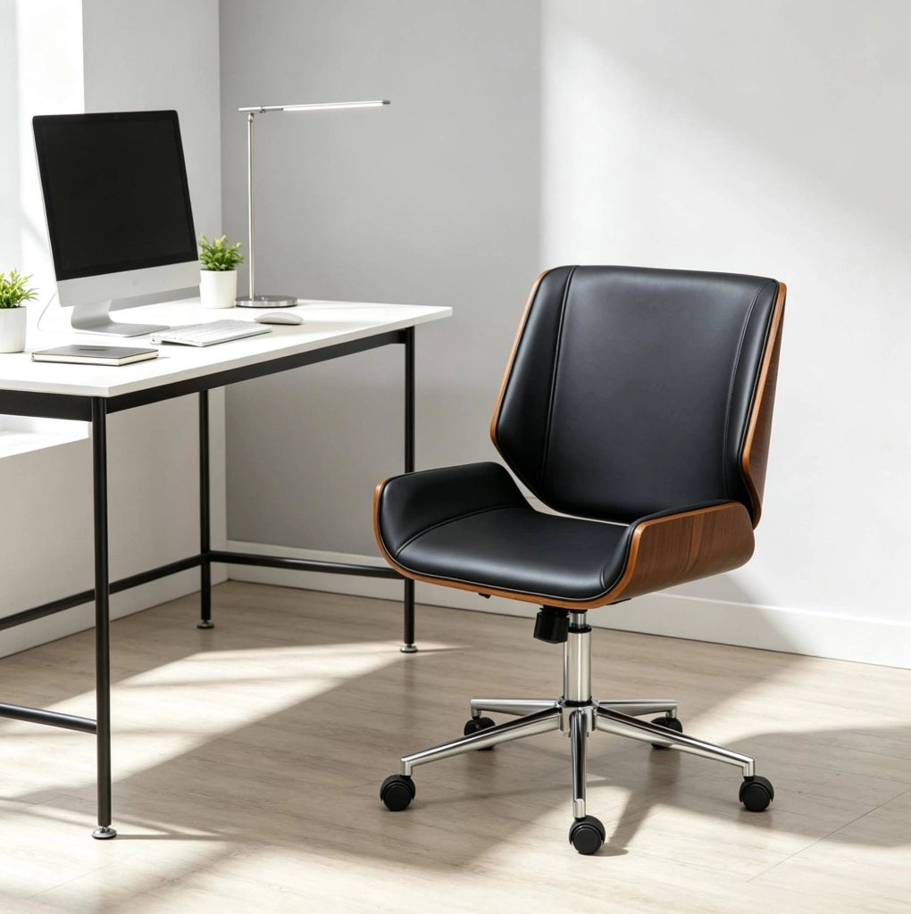 Sedia da Ufficio Ergonomica Regolabile e Girevole 53 x 60 x 86-96 cm Nero e Marrone Scuro per Studio
