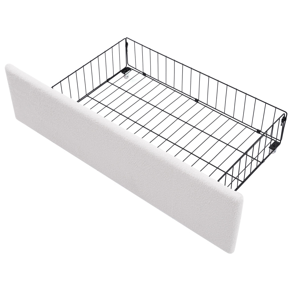 Letto imbottito 140x200 cm con LED, USB-C e 4 cassetti, bianco
