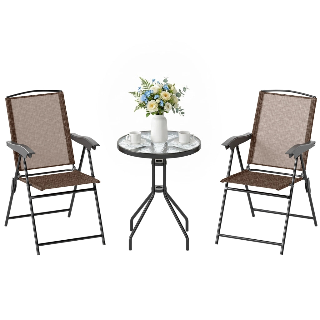 Tavolino Pieghevole con 2 Sedie ¨C zephmum ¨C Textilene Marrone