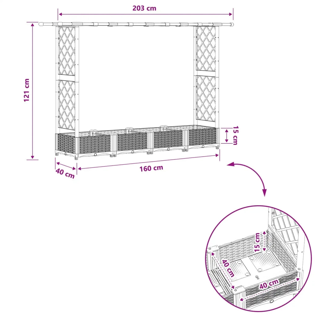 Letto Rialzato con Griglia e Tetto Grigio Chiaro PP 42032589