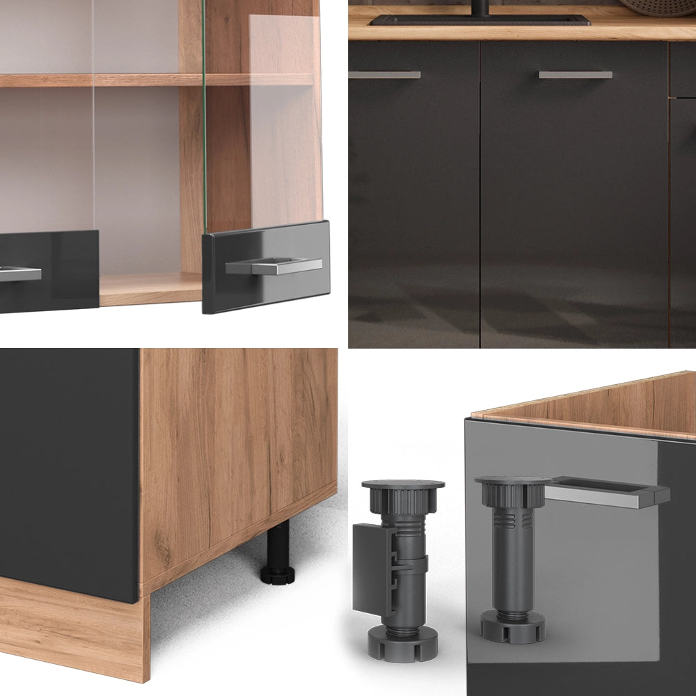 Vicco Cucina completa Antracite lucido/oro power oak 140 cm senza piano di lavoro