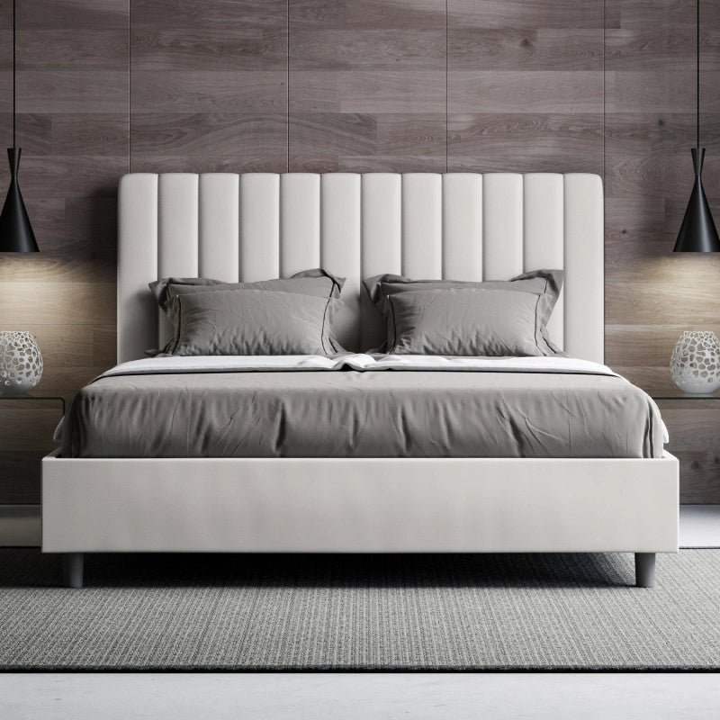 Letto imbottito Matrimoniale 170x210 cm Agueda - Bianco,Similpelle,Con rete