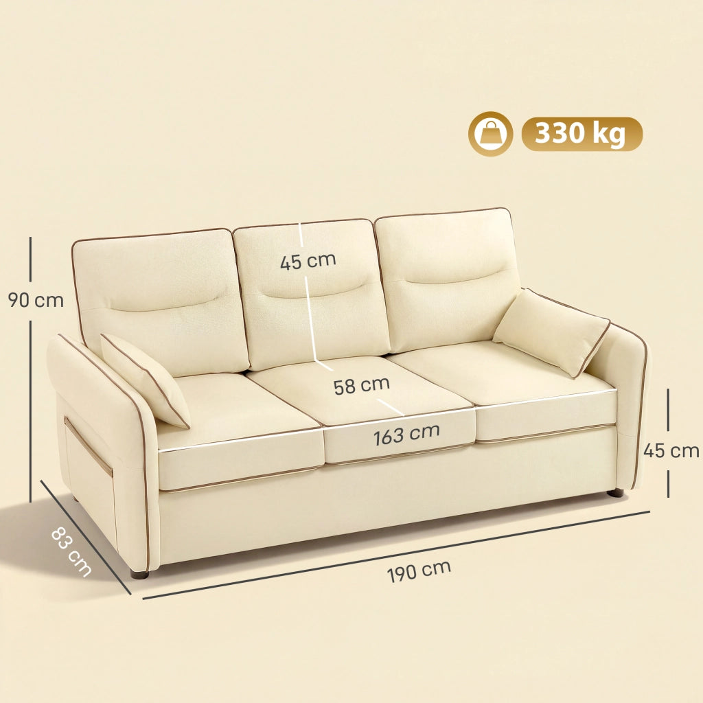 Divano 3 Posti in Similpelle Imbottito con Cuscini ¨C Zephmum ¨C Beige 190x83x90