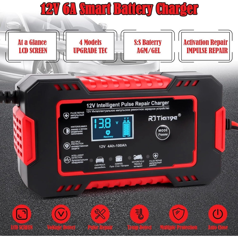 Trade Shop - Caricabatterie Auto 6a 12v Mantenitore Batteria Compensazione Temperatura Moto Tosaerba Barca -