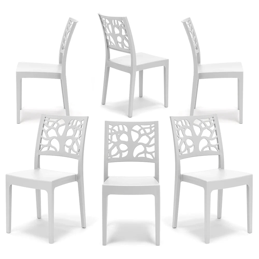 Set 6 sedie in polipropilene TETI, impilabile, resistente ai raggi UV, design moderno, ideale per sala da pranzo, cucina, sala d’attesa, bar, ristoranti o giardino, colore Bianco