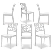Set 6 sedie in polipropilene TETI, impilabile, resistente ai raggi UV, design moderno, ideale per sala da pranzo, cucina, sala d’attesa, bar, ristoranti o giardino, colore Bianco
