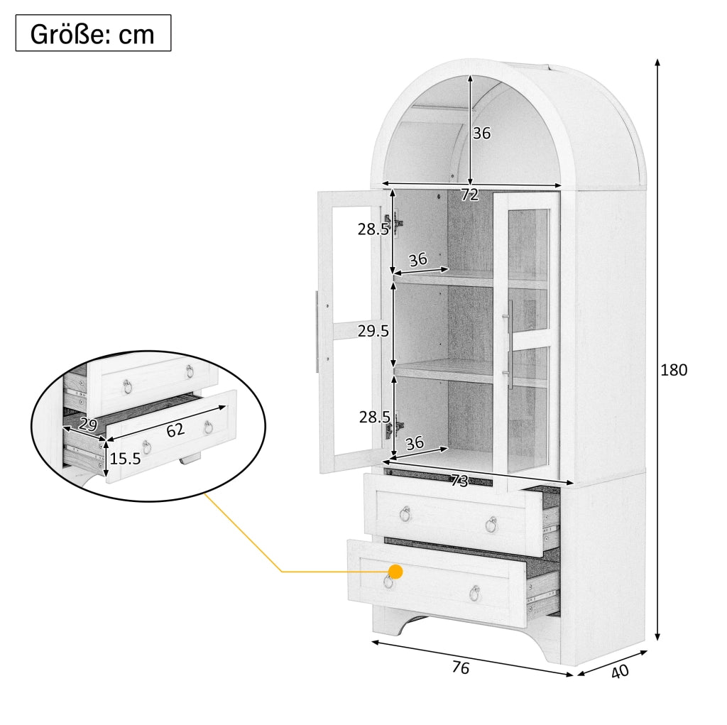 Credenza alta 76,2 x 40 x 180 cm nera, vetro trasparente, modulabile