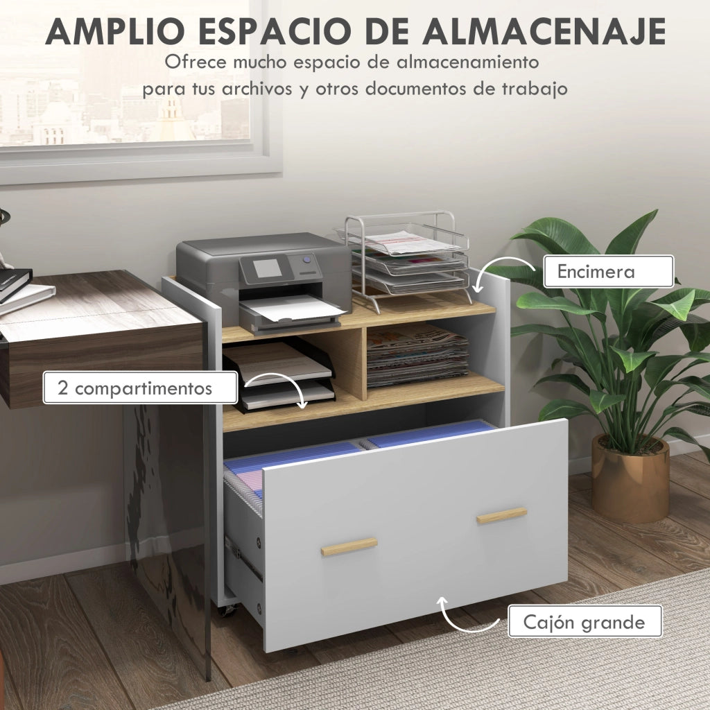 Armadio Archivador con Ruedas e Ante Scorrevoli ¨C zephmum ¨C Bianco e Rovere 76x40x75.5 cm