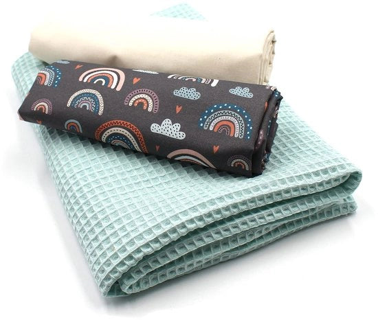 Set di stoffa per wafel piqué + set di tessuti in cotone, tessuto coordinato per wafel in cotone 100% Tex Standard 100 (Set03 Regenbogen Pastello Grigio)