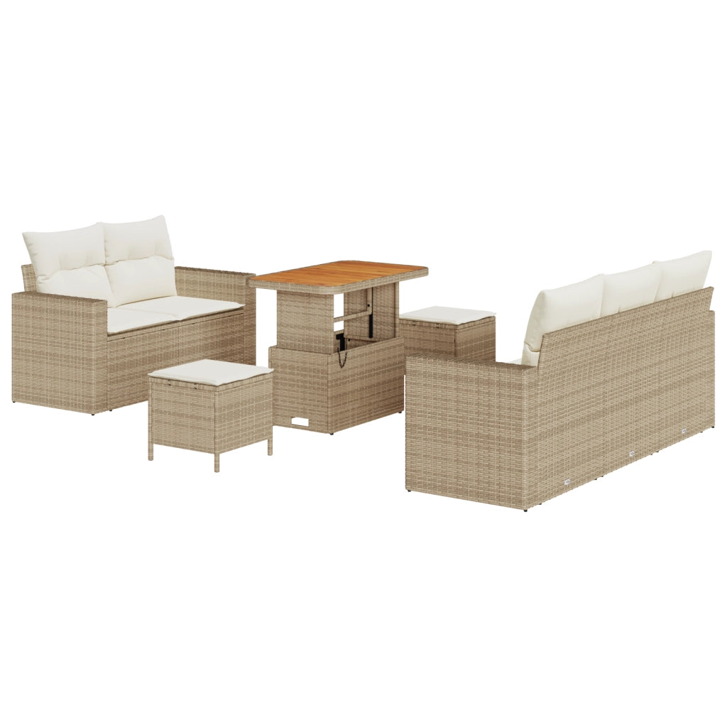 Set Divano da Giardino 8 Pezzi con Cuscini Beige Polietilene Acacia