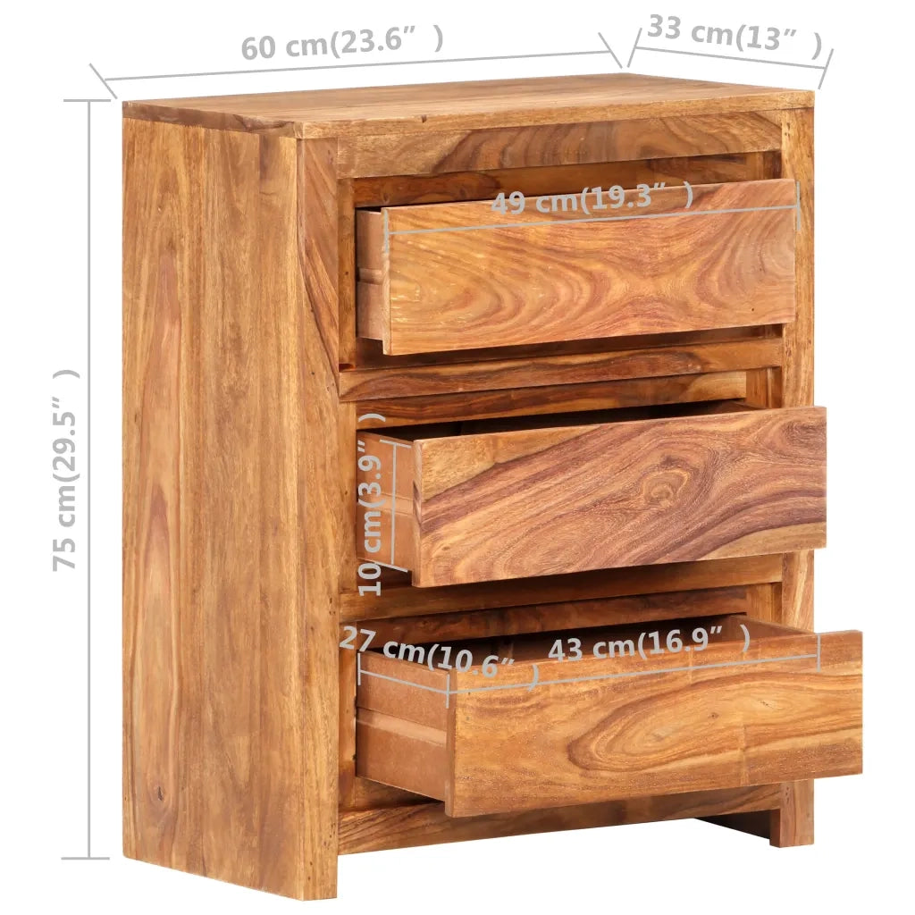 Cassettiera 60x33x75 cm in Legno Massello di Acacia cod mxl 77220