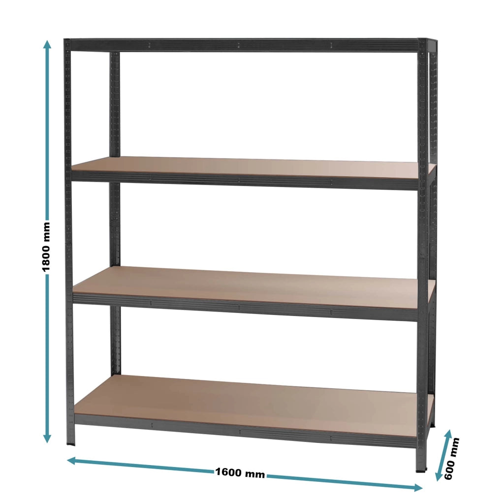Set 2x Scaffali a incastro per carichi pesanti Nero 160x60x180cm 4 ripiani 175kg/piano