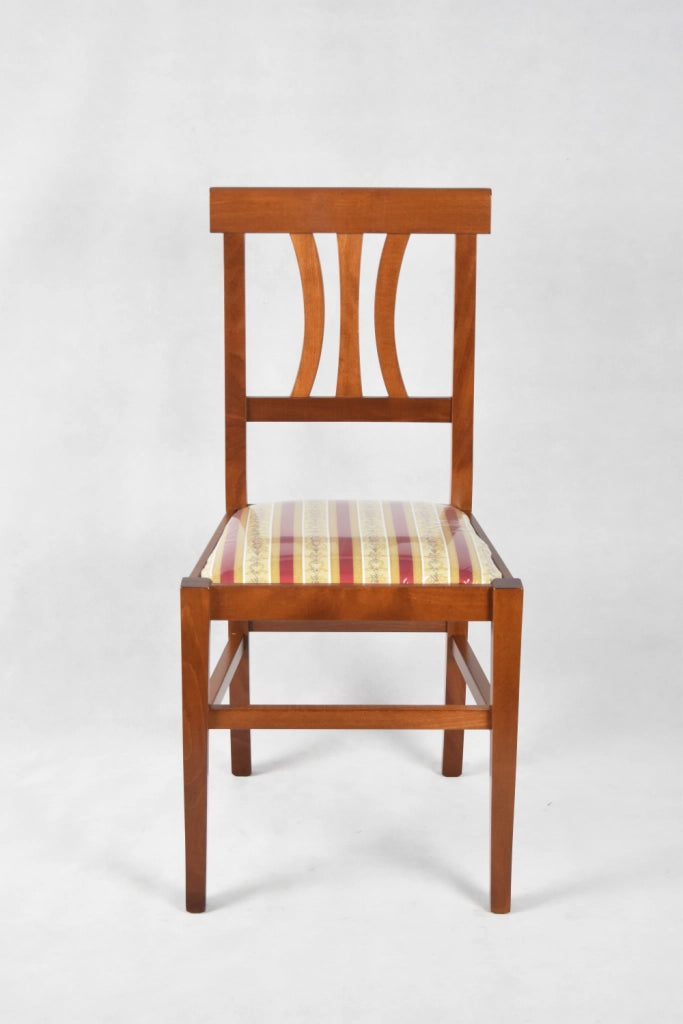 Set 4 Sedie Artemisia Tommychairs, struttura in legno di faggio color noce chiaro e seduta in tessuto lisere rosso