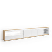 Mobile TV Soggiorno, 310x50x37 cm, Per TV fino a 80", LED, Bianco e Rovere soft
