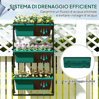 Fioriera da Esterno Verticale 56x42x100 cm 3 Vasi con Fori di Drenaggio in Plastica  Verde