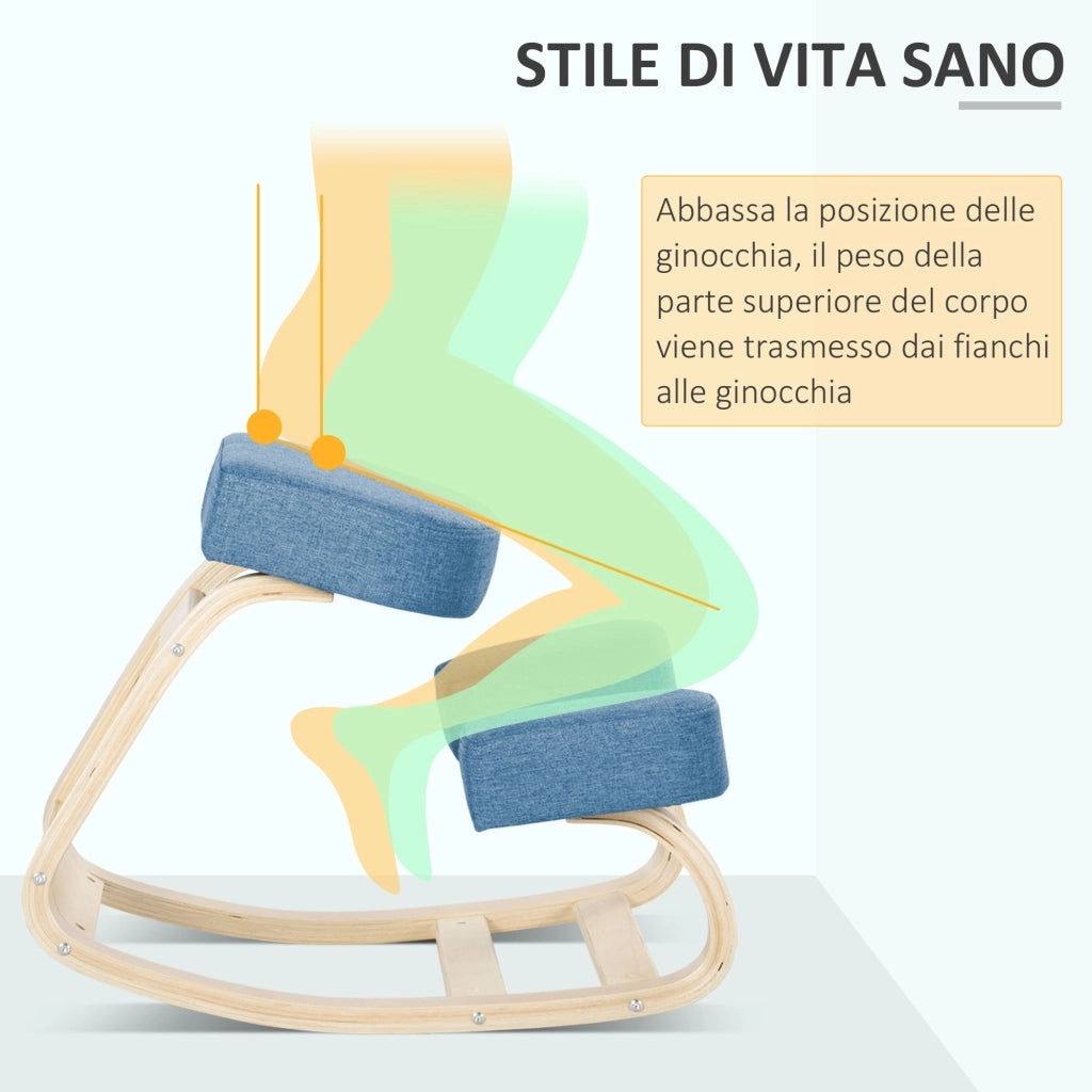 Sedia Ergonomica con Inginocchiatoio 51x69x58 cm in Betulla e Poliestere Blu
