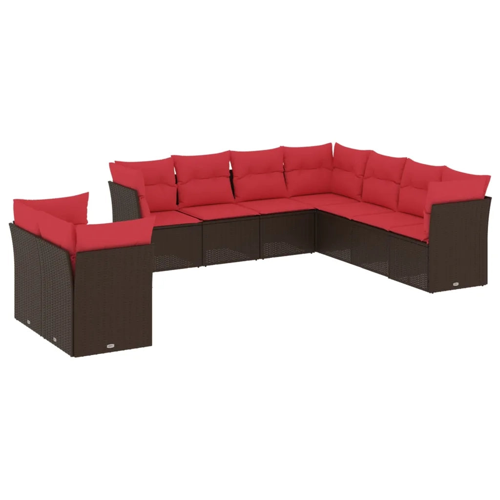 Set Divani da Giardino 9 pz con Cuscini Marrone in Polyrattan 3217844