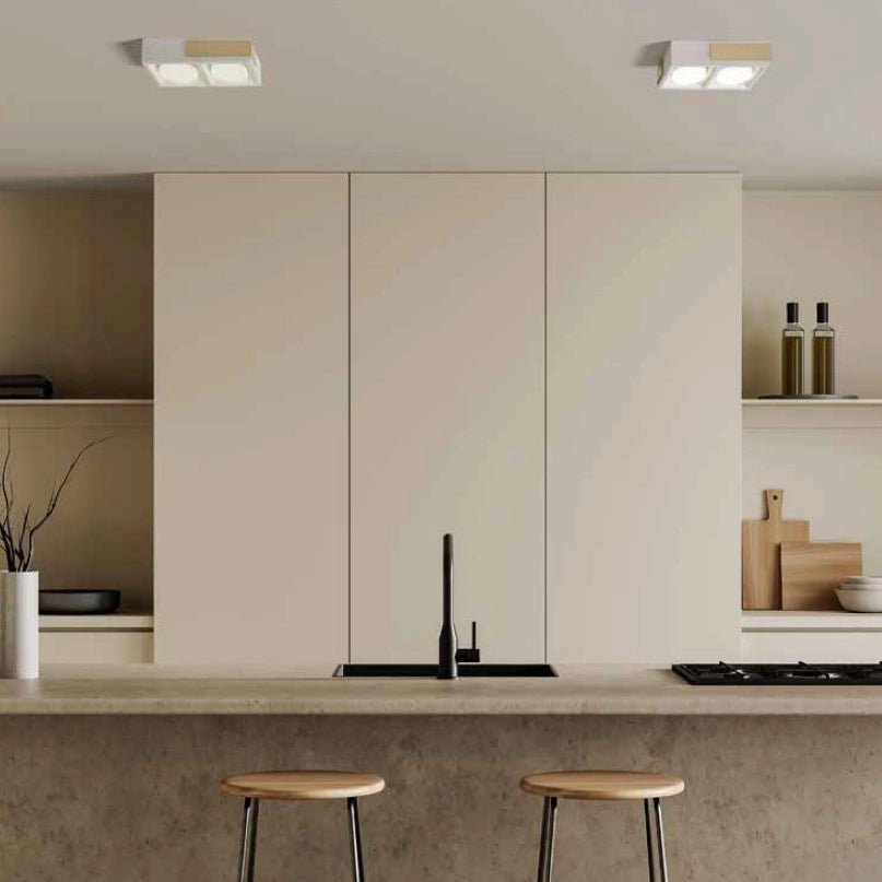 VELIA lampada a soffitto 2 luci attacco GX53 ottone in gesso e alluminio 21,8x5,5cm
