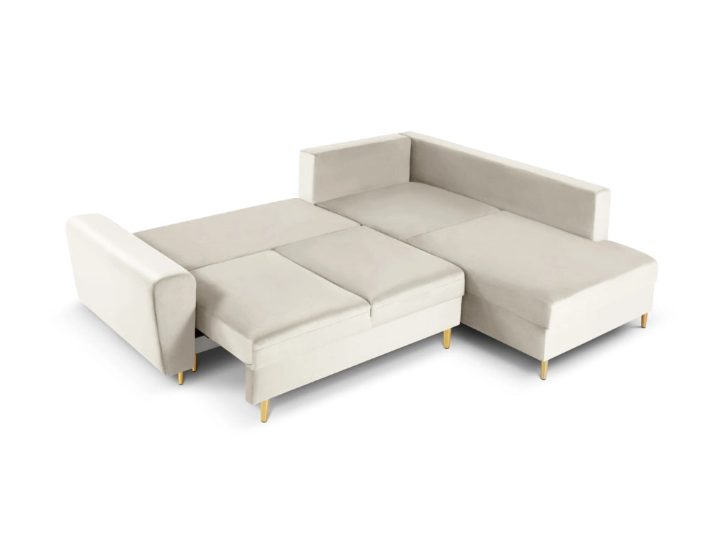 Cosmopolitan Design - Divano convertibile angolare destro con contenitore "Kyoto" 5 posti in velluto beige chiaro 