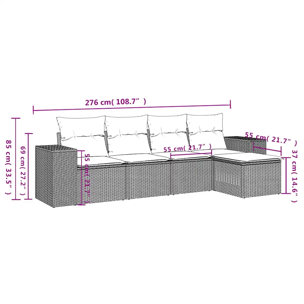 Salotto da Giardino-Set Divani da Giardino 5 pz con Cuscini Nero in Polyrattan 509677