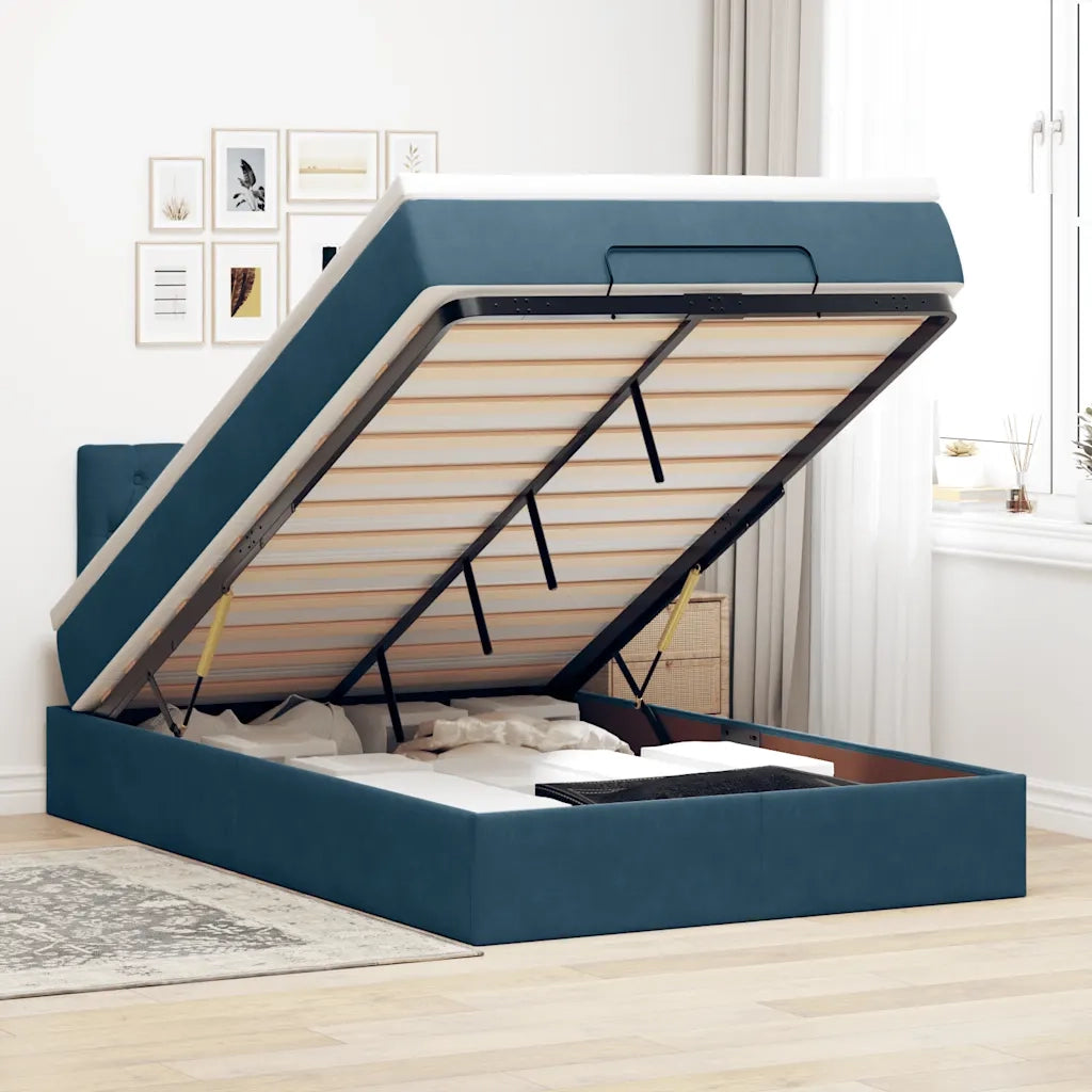 Struttura Letto Pouf con Materasso Blu Scuro 120x200 cm Velluto 3311841