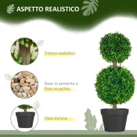 Set da 2 Piante di Bosso a 2 Sfere Realistiche con Vaso incluso, a Fondo Rinforzato ed Erba, 60 cm