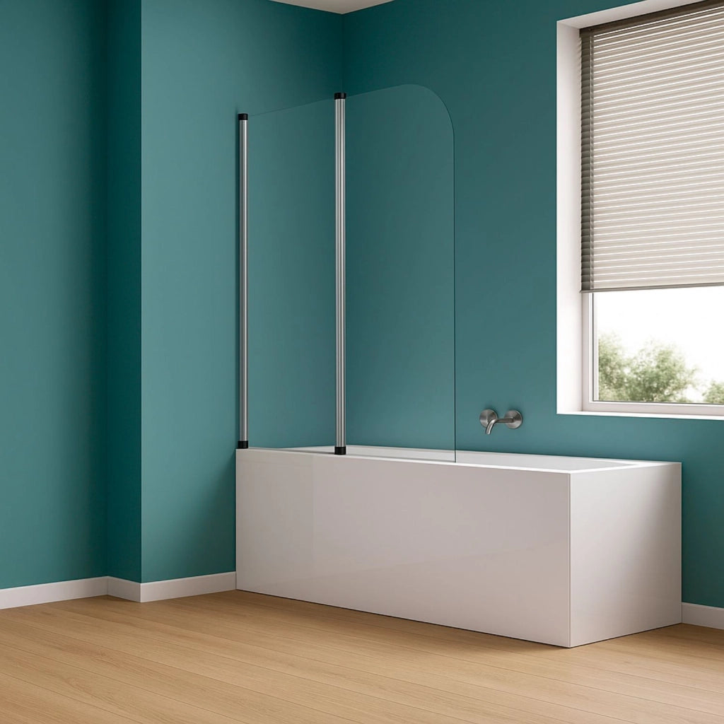 Parete sopra vasca due ante orientabili vetro temperato 4mm 140x120cm cromo lucido *** confezione 1