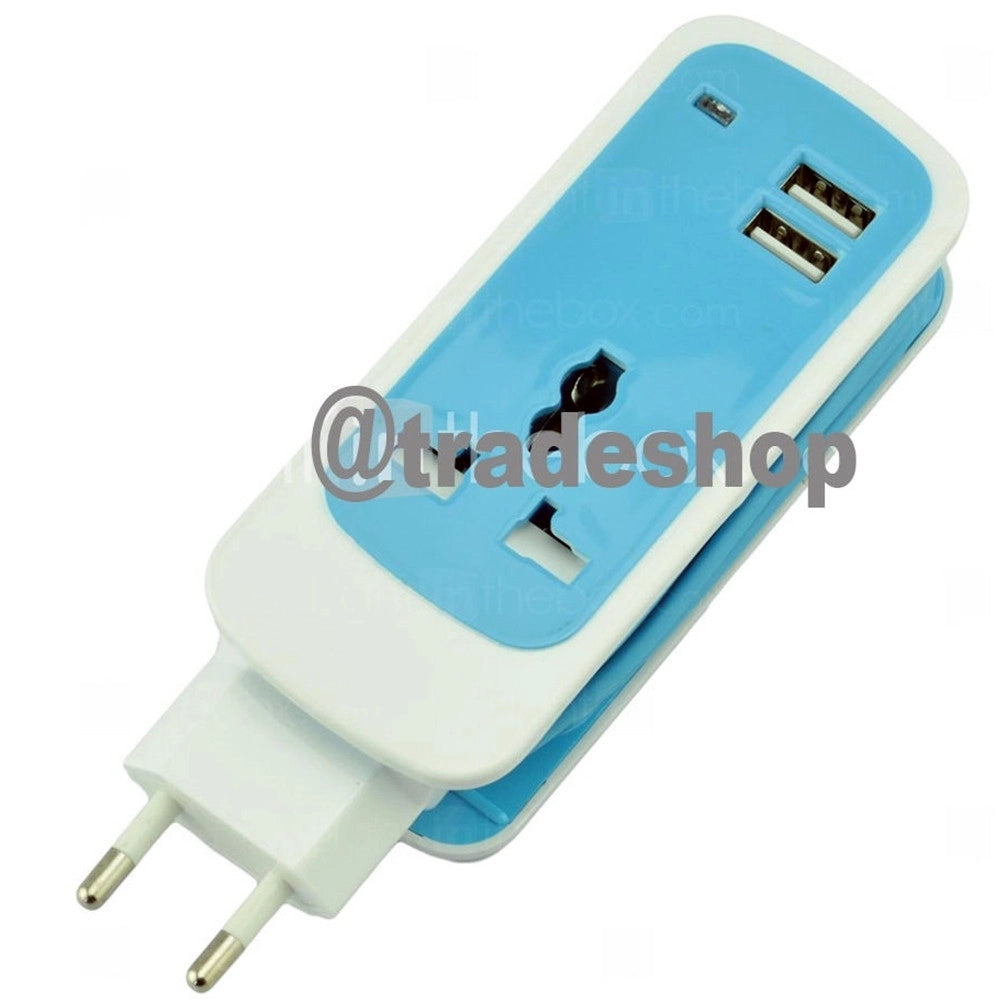 Trade Shop - Caricatore Prolunga Corrente Spina Universale Usb 2 Porte 240v Smartphone Tablet -
