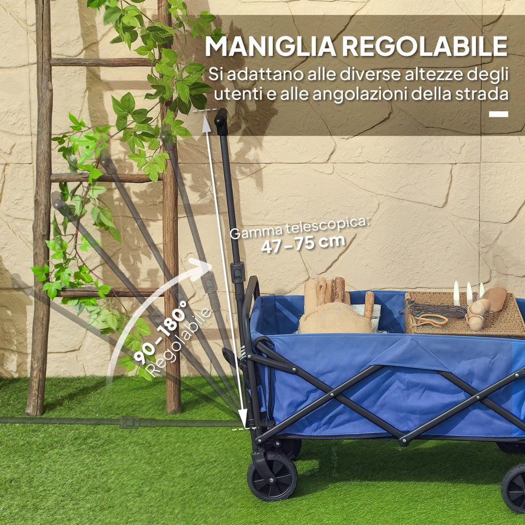 Carrello da Giardino Pieghevole 62L ¨C zephmum ¨C Blu, Metallo e Tessuto Oxford, 76x48x86 cm