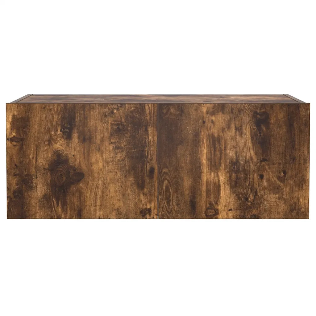 Mobile TV a Parete | Armadietto TV | Mobile Porta TV con Luci LED Rovere Fumo 80x35x31 cm