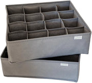 Organizzatore di archiviazione, scatola 16-vetrata pieghevole, distributore di cassetti, T-shirt, calze, intimo, 2-pack (grigio)