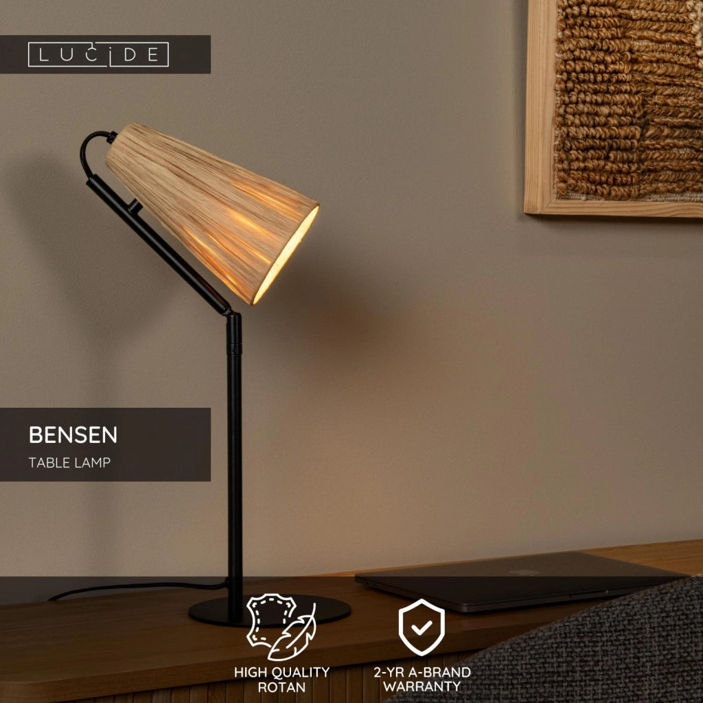 Lampada da tavolo rattan nero 1xE27 BENSEN Lucide