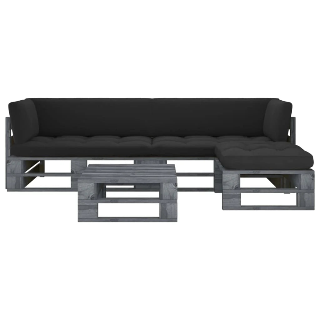 Set di mobili da giardino mobili da esterno in pallet 4 pezzi con cuscini in pino impregnato grigio 02_0018397