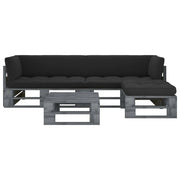 Set di mobili da giardino mobili da esterno in pallet 4 pezzi con cuscini in pino impregnato grigio 02_0018397