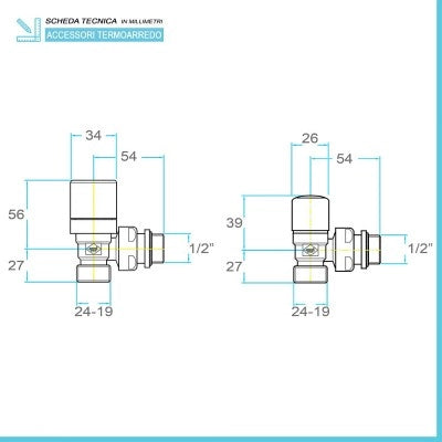 Kit valvola manuale e detentore cromo con raccordo rame 14 mm