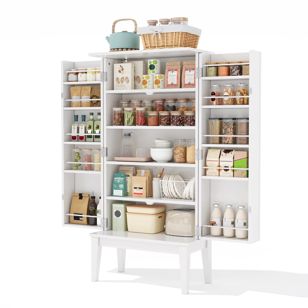 Credenza a 2 ante con 5 vani e chiusure a riga, per cucina, soggiorno e ingresso, in MDF bianco, 120 × 59 × 30 cm