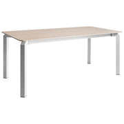 Tavolo da pranzo da giardino piano in pietra sinterizzata effetto travertino opaco e struttura in ferro resistente ai raggi UV e alla ruggine interni ed esterni