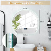 Specchio da Parete, Specchio IP44 da Bagno Arco Moderno 60 x 53 x 3 cm con Cornice in Alluminio, Luce Led Regolabile e Display per Sogiorno, Camera da Letto e Ingresso, Bianco