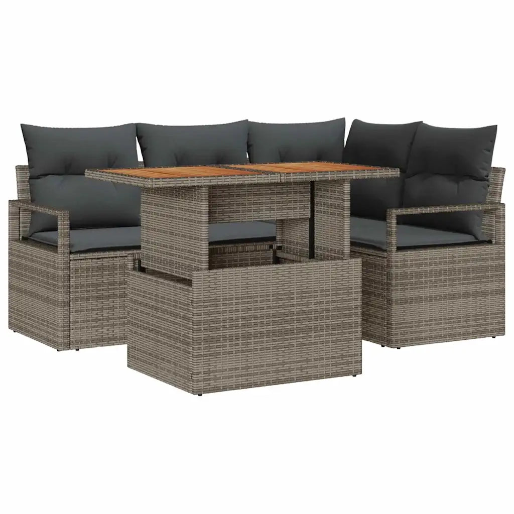 Set Divano da Giardino 5 pcs Grigio Poly Rattan 3358442