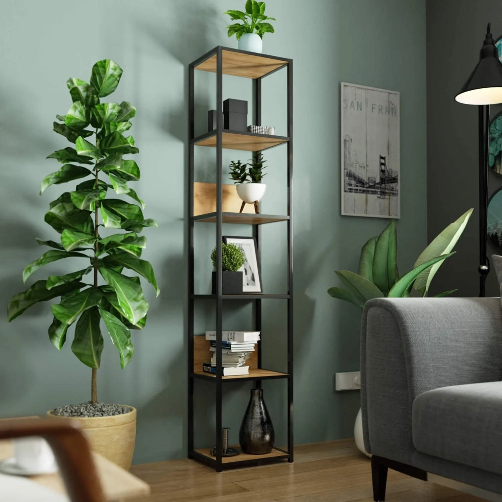 Scaffale stile industriale con ripiani in legno 40 cm Nera, Quercia Craft 40x32x192 cm