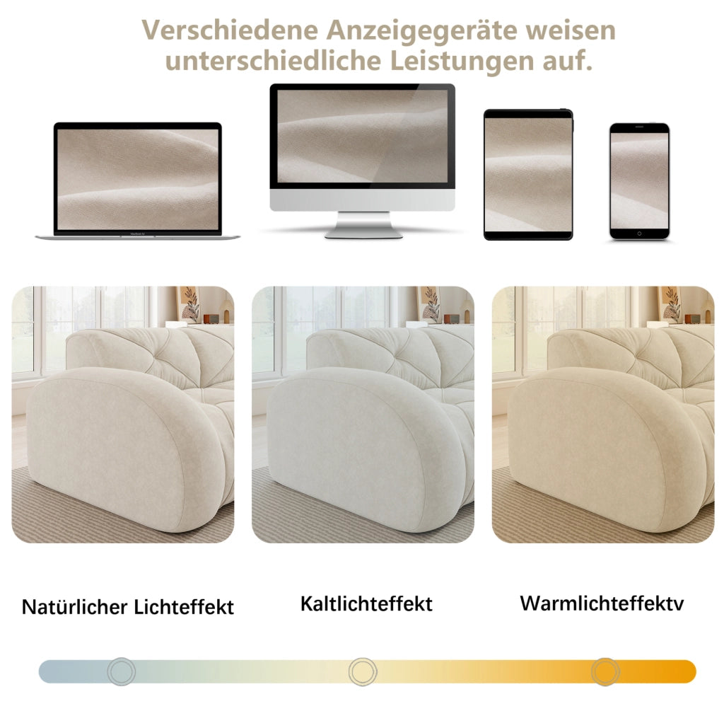 Divano modulare senza struttura interna in ciniglia con schiuma 32D; beige chiaro