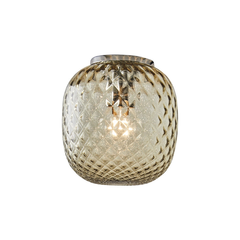 Plafoniera Oban Cromo con Vetro Soffiato a Mano Effetto Balloton Bronzo - Lampada da Soffitto E27 75W - Rossini Group