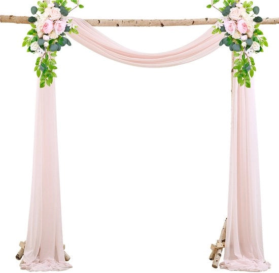 Slanciata tenda da cerimonia, con nastri, stoffa chiffon a drappeggio per decorazione di matrimonio, sfondo, tenda da festa di gauze - Rosa naturale - 75*550cm